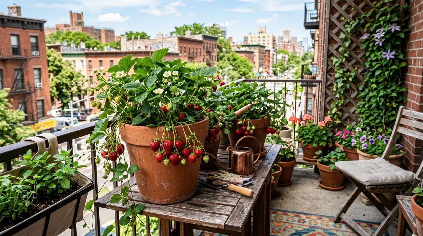 Container Strawberries on a Balcony